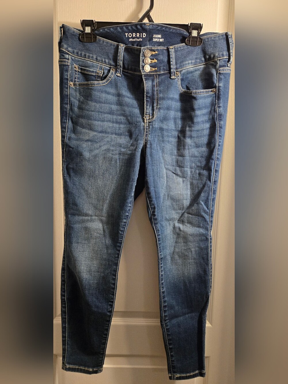 torrid Dark Blue Stretch Super Soft Jeggings with Triple Button Waist